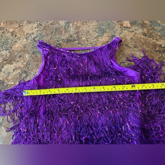 Weissman Dance Purple Fringe Unitard Sparky Flapper Costume Adult Size MA 8/10 - Picture 8 of 9